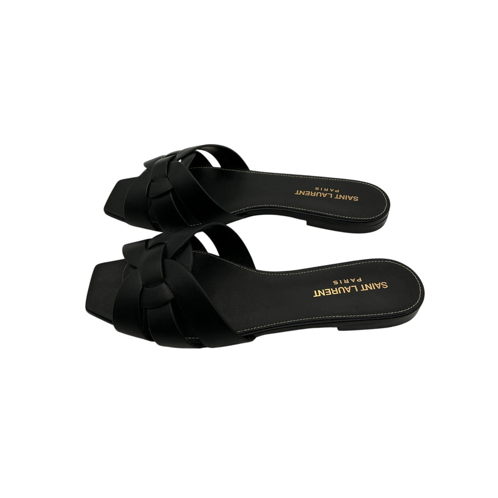 Saint Laurent 'Tribute' Black Leather Slides Size 8