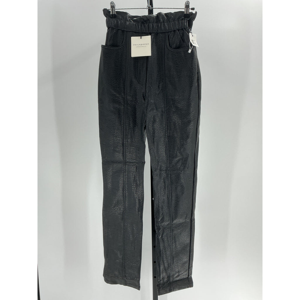 Philosophy Di Lorenzo Serafini Black Faux Textured-Leather Tapered Pants Size 2 - NWT