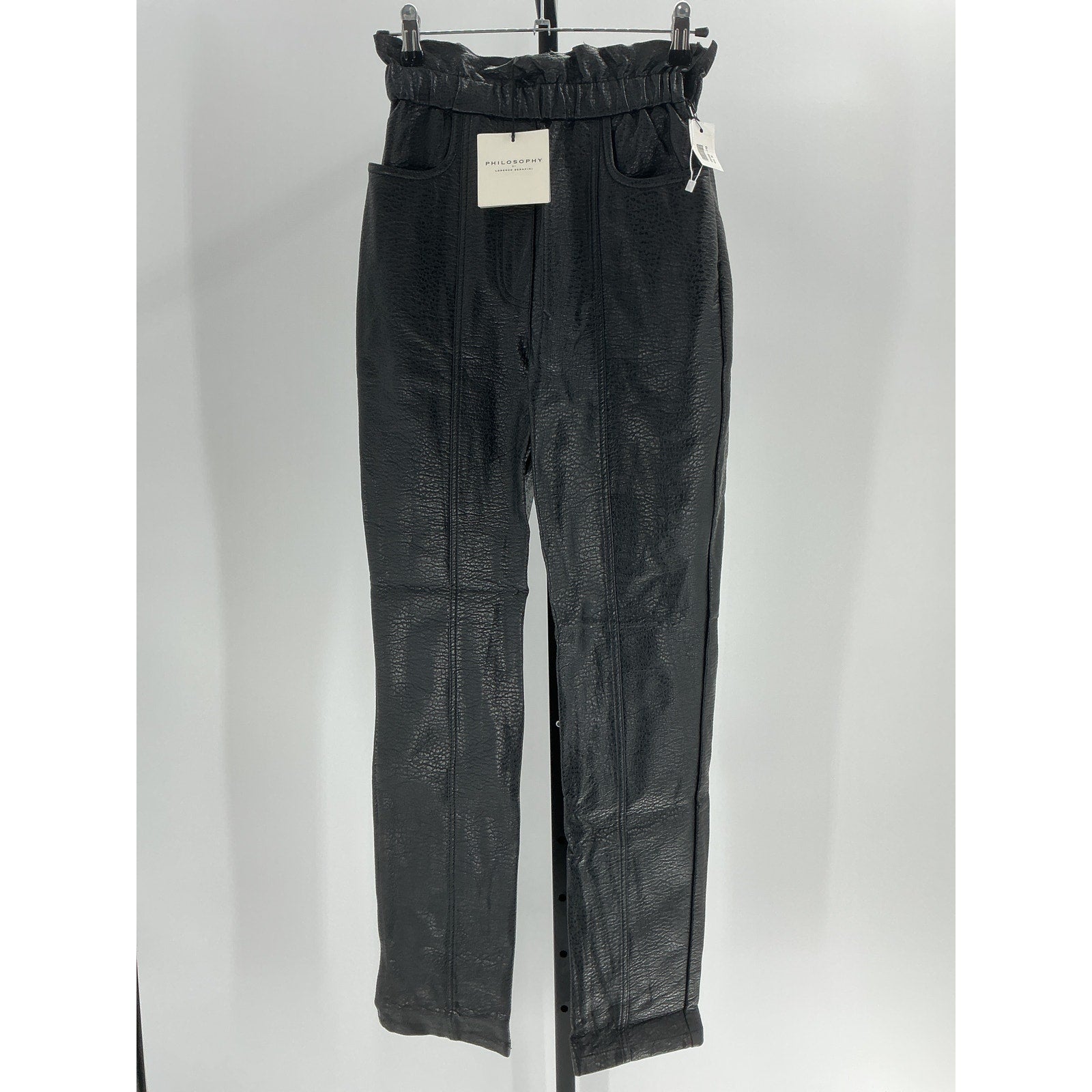 Philosophy Di Lorenzo Serafini Black Faux Textured-Leather Tapered Pants Size 2 - NWT