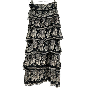 Farm Rio Tiered Multicolor Floral Maxi Skirt Size XS