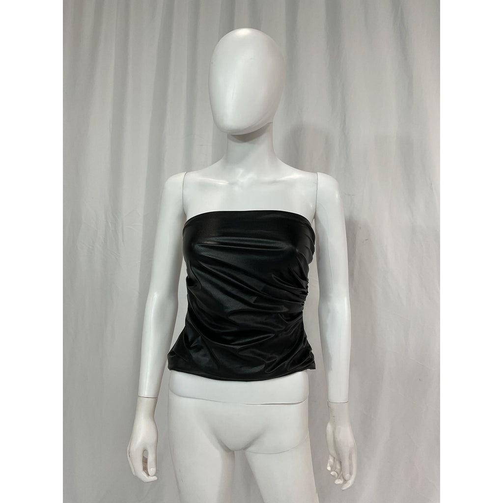 Helmut Lang Black Faux Leather Tube Top Size XS