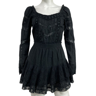Loveshackfancy Ruffled Black Sanaya Mini Dress Size XS