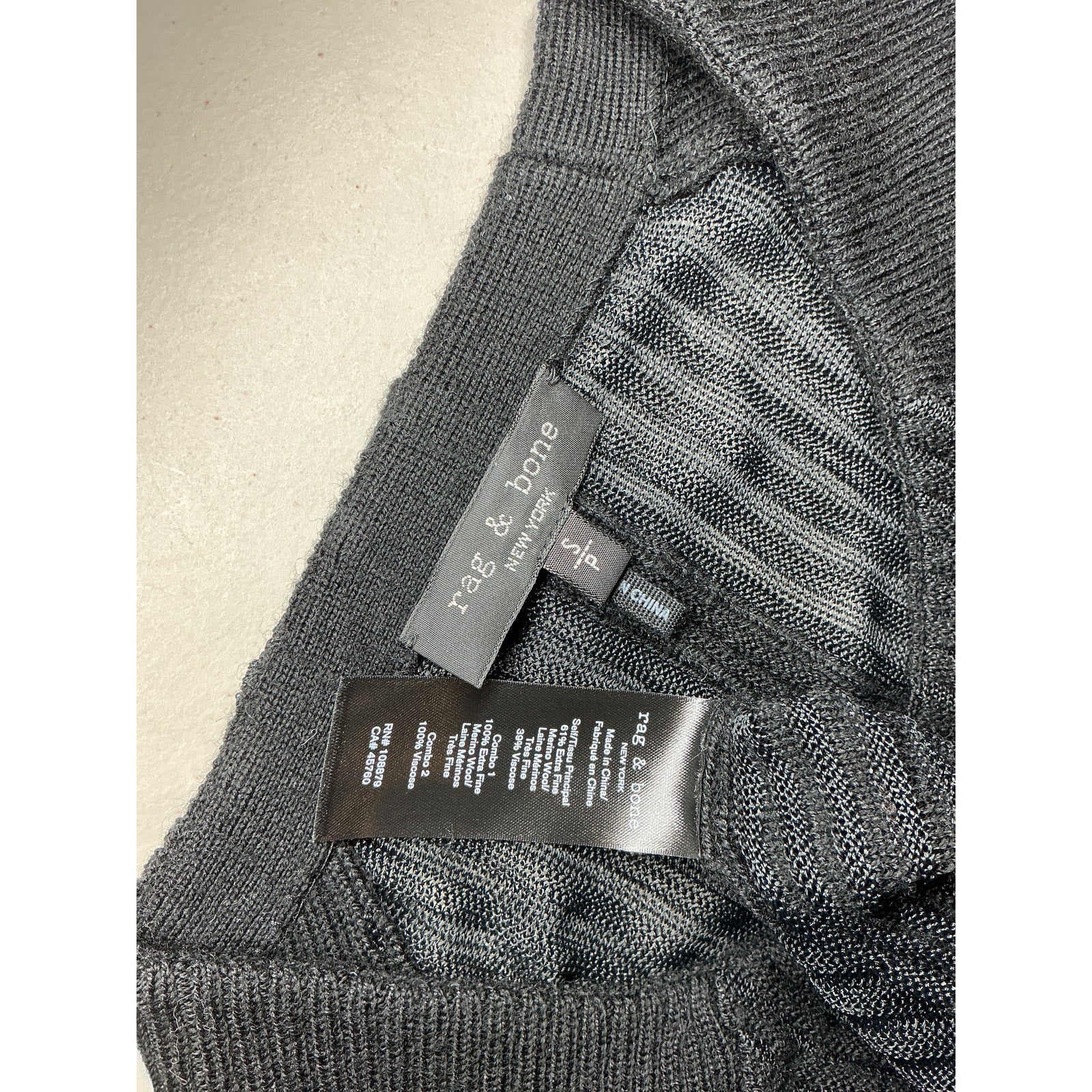 Rag & Bone Black Merino Wool Dorit Crew Size S/P