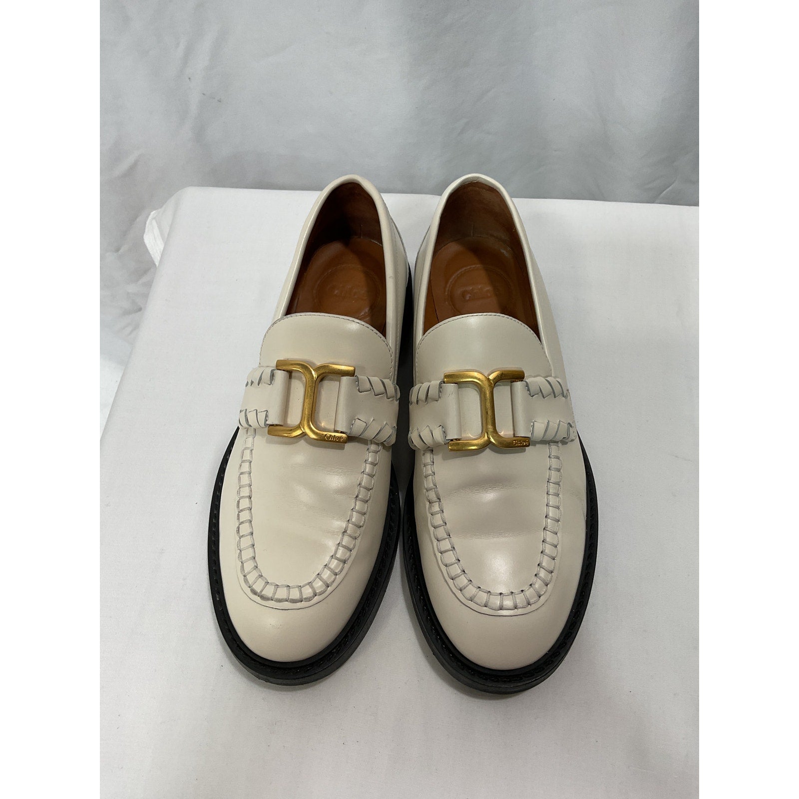 Chlo� 'Marcie' White Embellished Leather Loafers Size 7