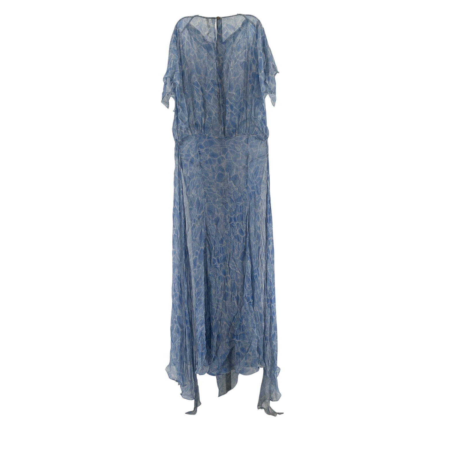 Petar Petrov 'Aleia' Blue Silk Frilled-Sleeve Printed Silk-Chiffon Dress Size 40
