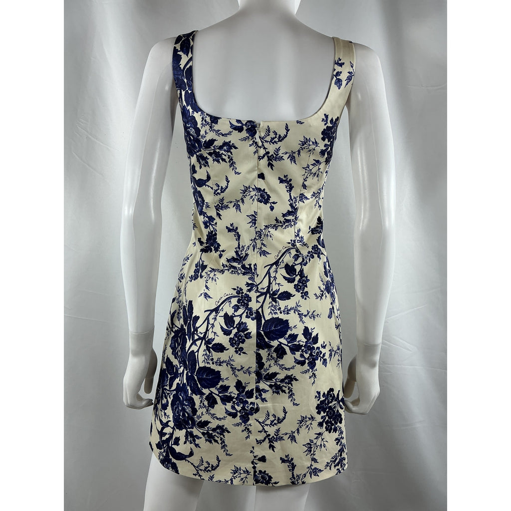 Cara Cara 'Sandra' Blue Cotton Floral Square Neck Minidress Size 0