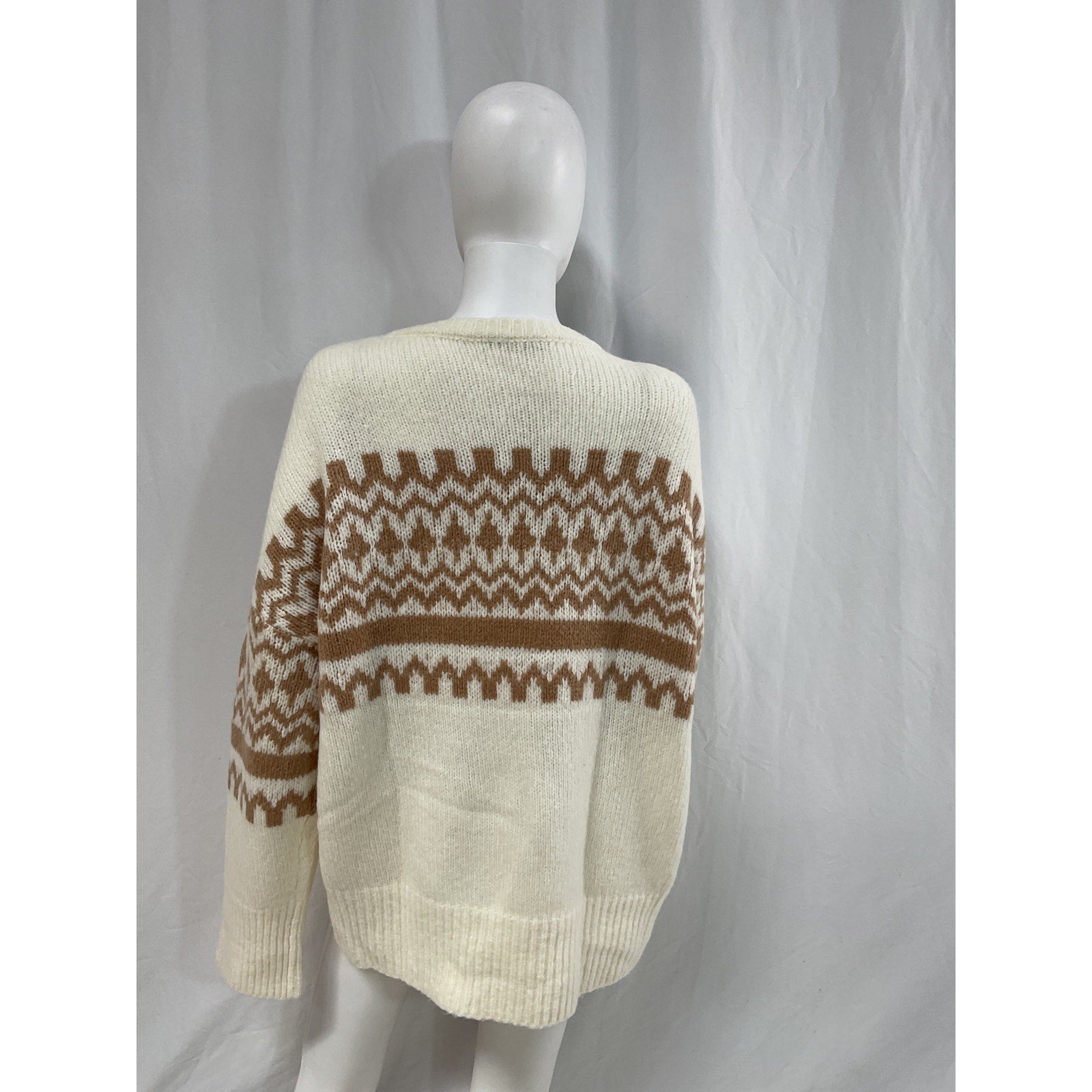 Favorite Daughter 'The Winter William' White Merino Wool Blend Long Sleeve V Neck Sweater Size L