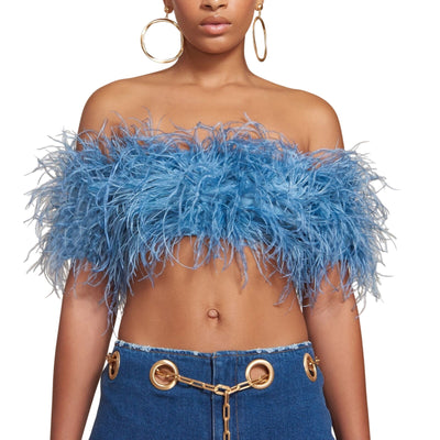 Cult Gaia Feathered River Blue Goetz Top Size S