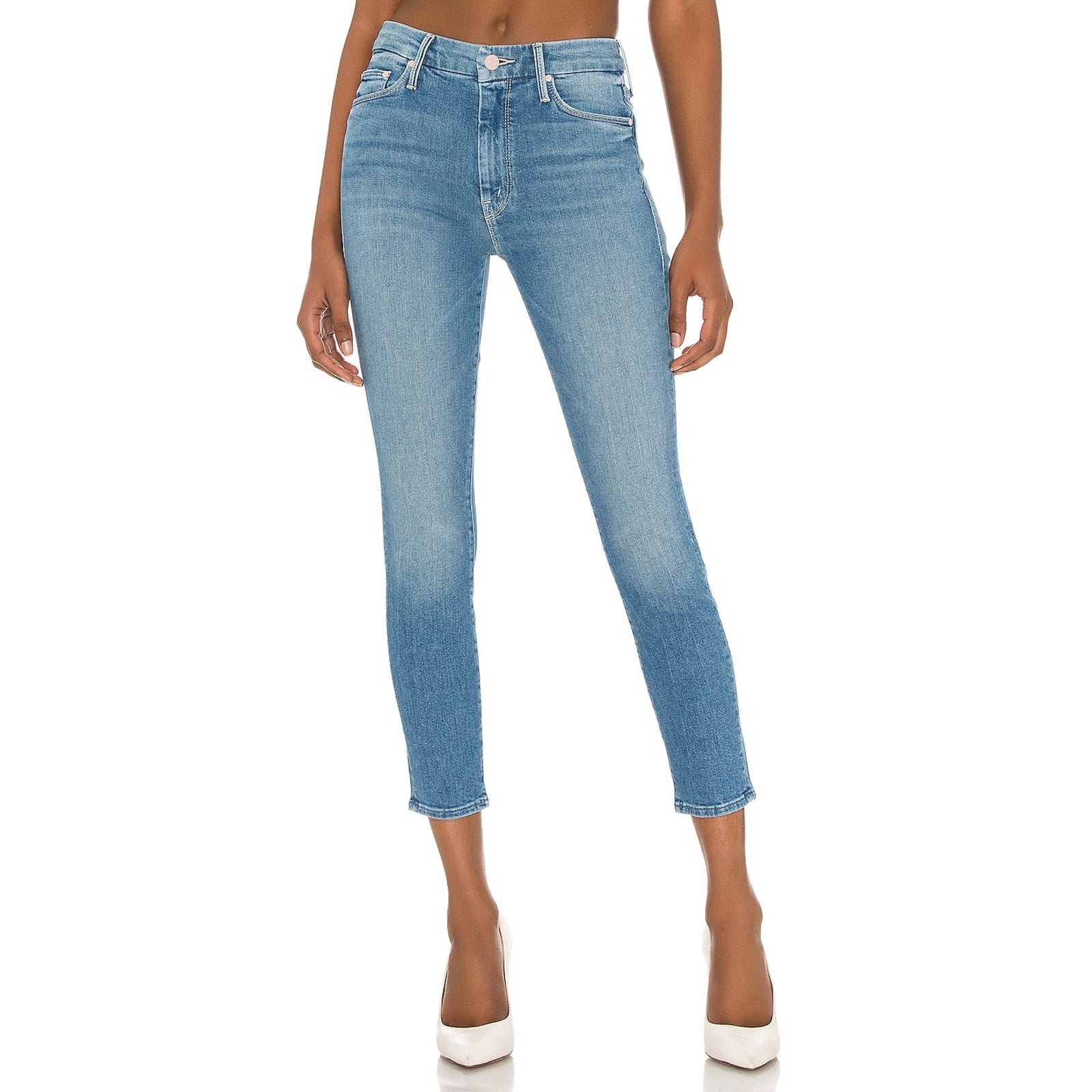 Mother 'The Looker' Blue Cotton Crop Size 23