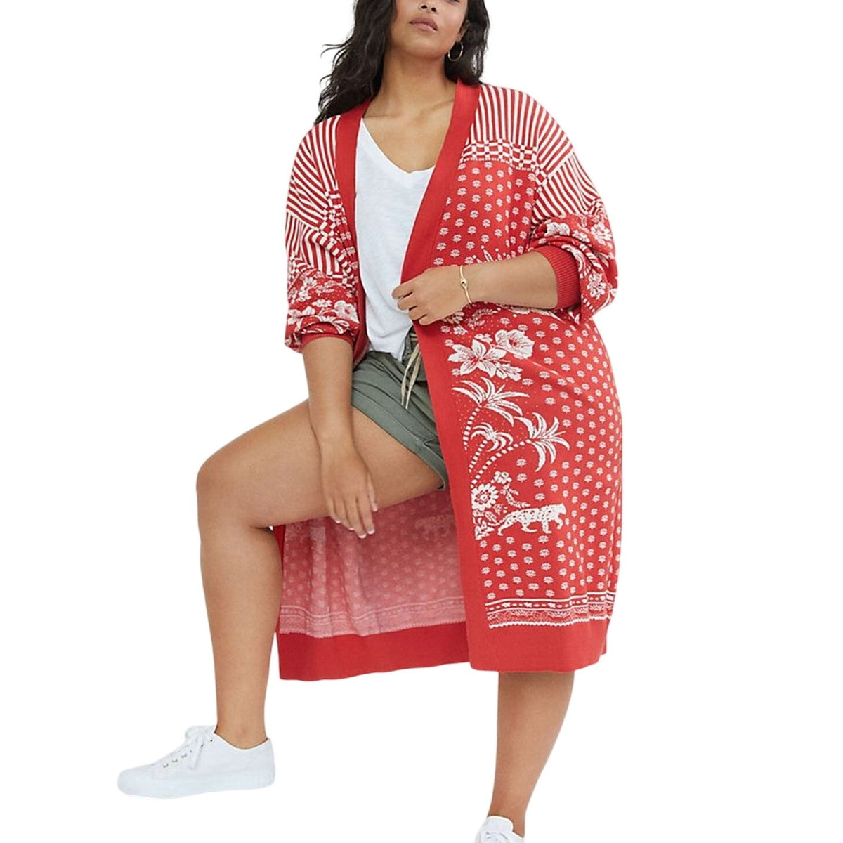 Farm Rio Knit Red Tropical Cardigan Size XS