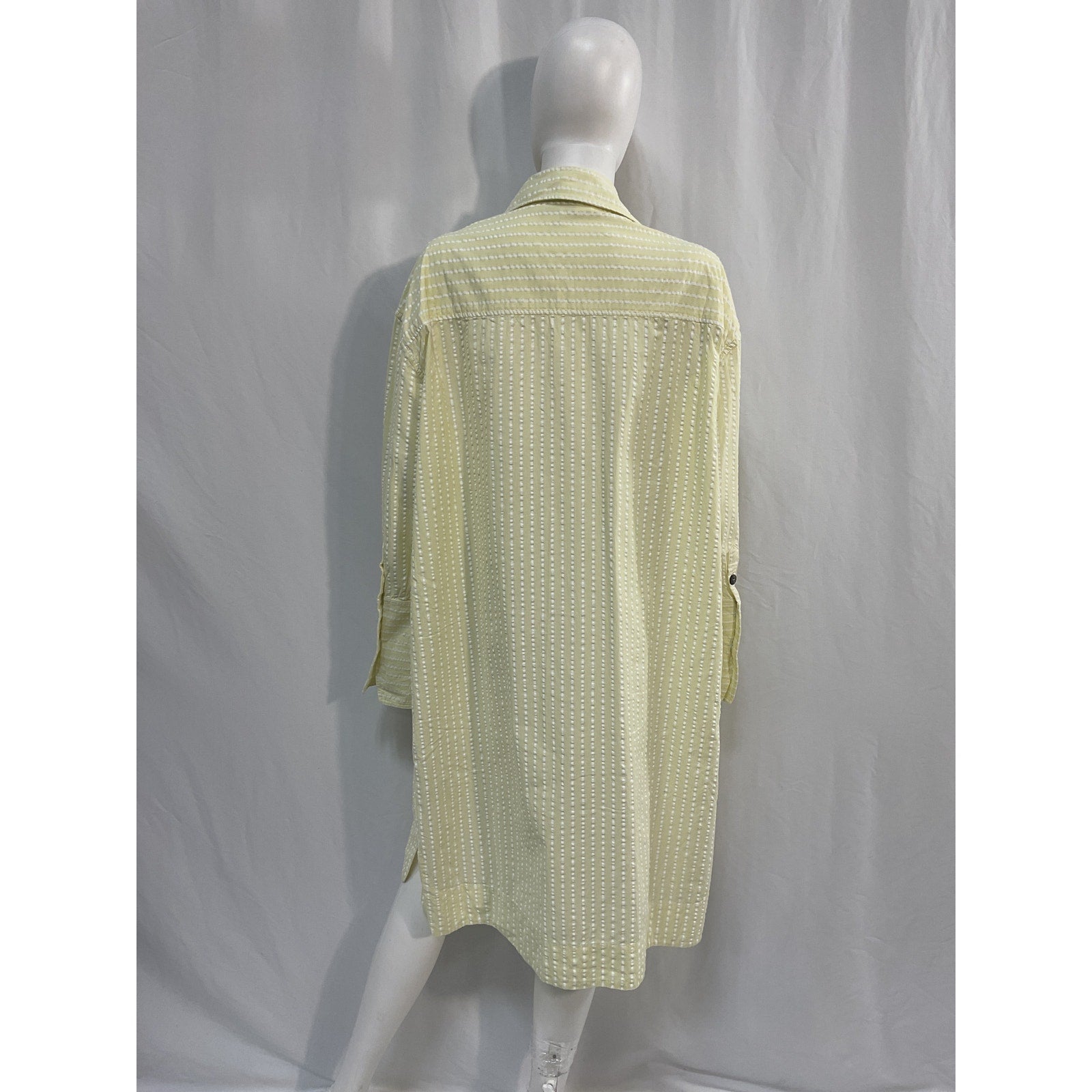 Ganni Striped Organic White Cotton-Seersucker Midi Shirt Dress Size S / M