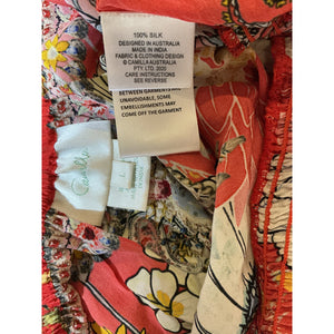 Camilla Bohemian Red Floral Shirred Waist Blouse Size L