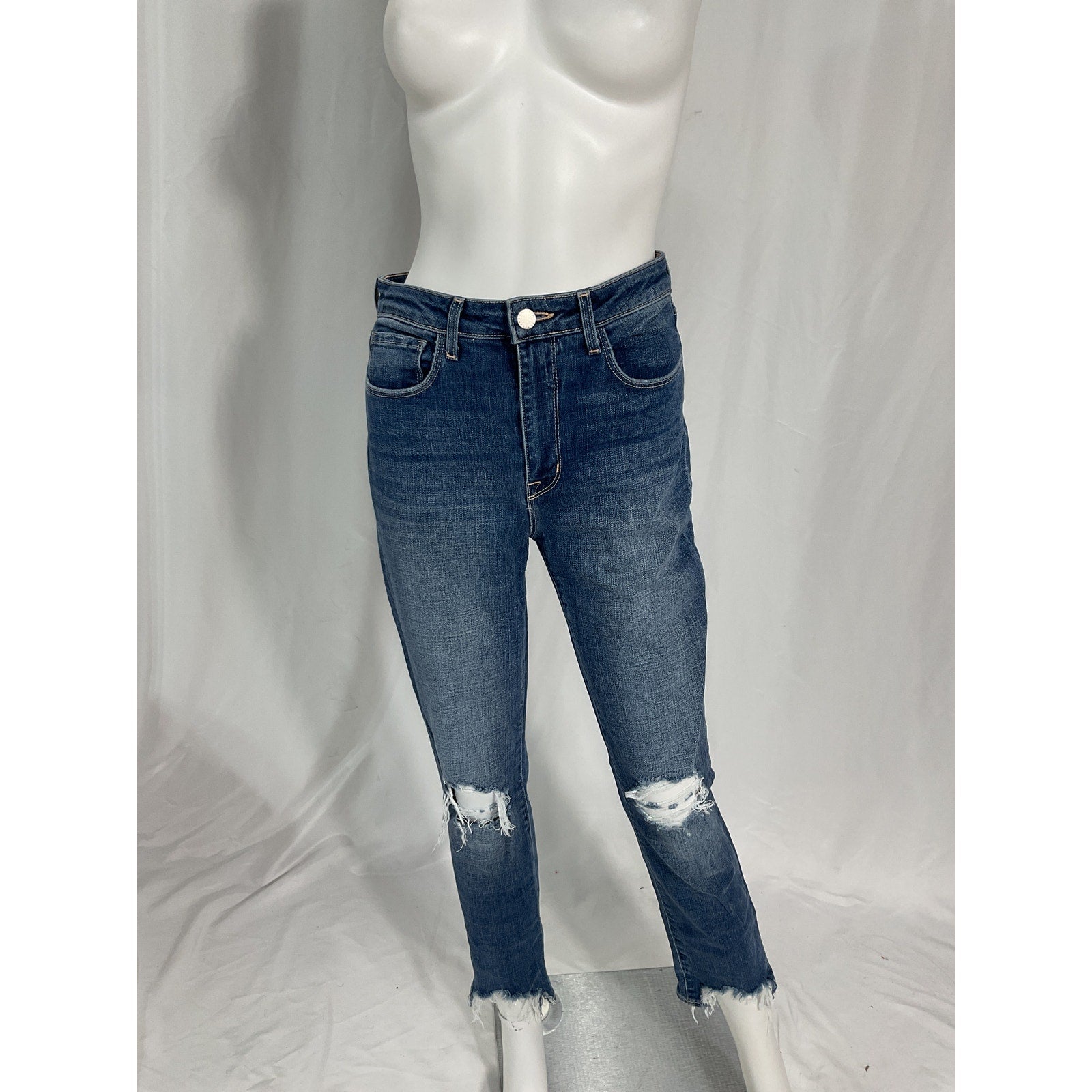 L'Agence High Line Blue High Rise Skinny Distressed Denim Jean Size 27