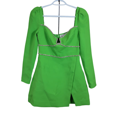 Self-Portrait Glam Bright Green Crystal Embellished Crepe Mini Dress Size 4 US / 8 UK Dress