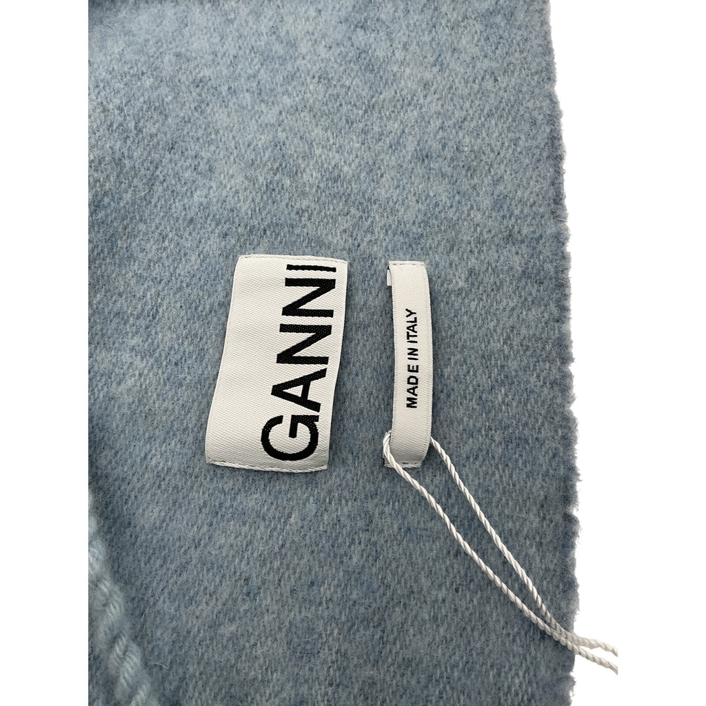 Ganni 'Logo-Jacquard' Blue Wool Recycled-Wool Blend Scarf Size OS
