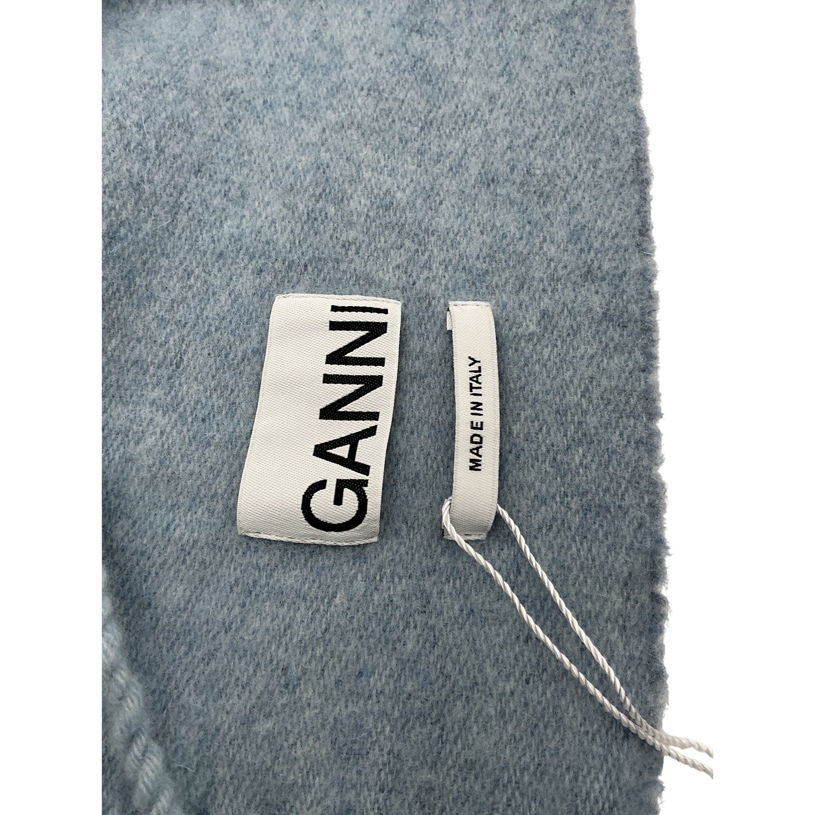 Ganni 'Logo-Jacquard' Blue Wool Recycled-Wool Blend Scarf Size OS