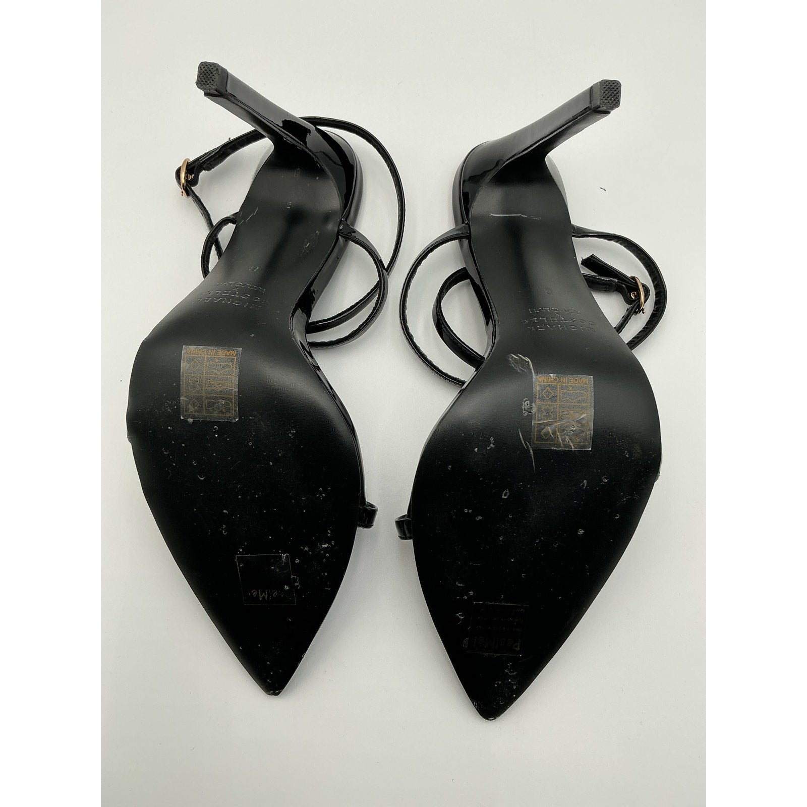 Michael Costello x Revolve 'Sonia' Black Faux Patent Leather Stiletto Heel Sandal Size 8
