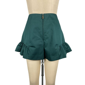 Sandro Flared Bottle Green Ruffle Hem Shorts Size FR 36 / US 4 NWT