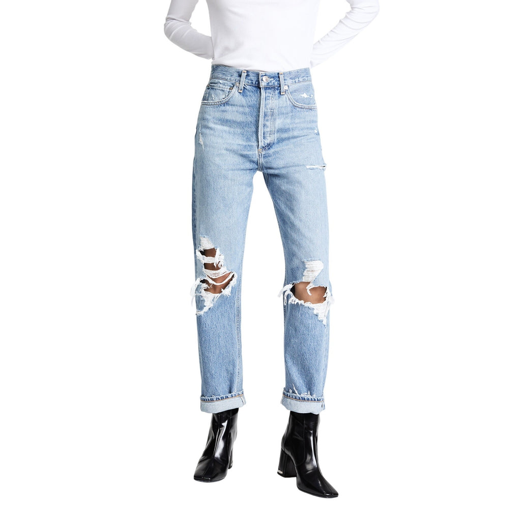 Agolde '90S' Blue Cotton Mid Rise Straight Fit Jeans Size 28