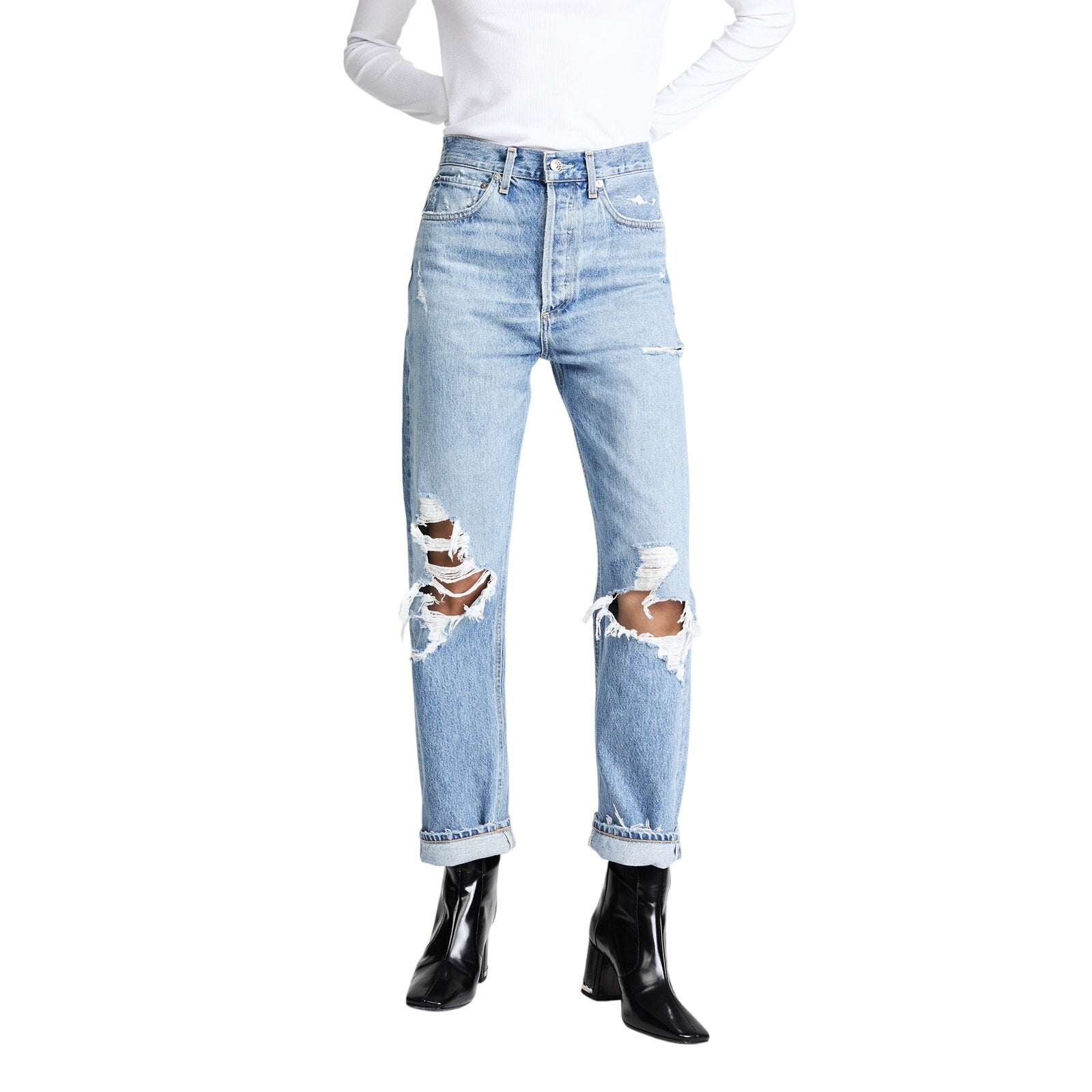 Agolde '90S' Blue Cotton Mid Rise Straight Fit Jeans Size 28