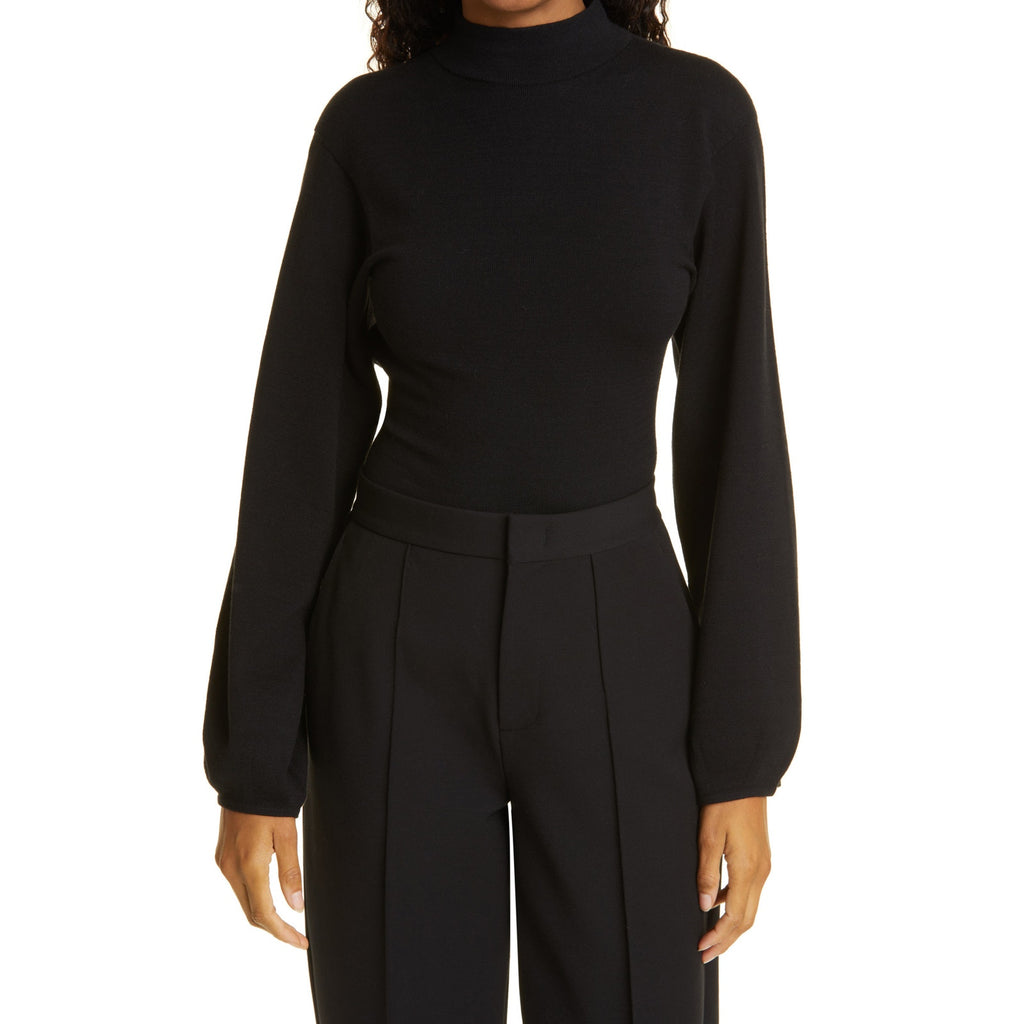 Vince Open Back Puff Sleeve Black Mock Neck Sweater Size S