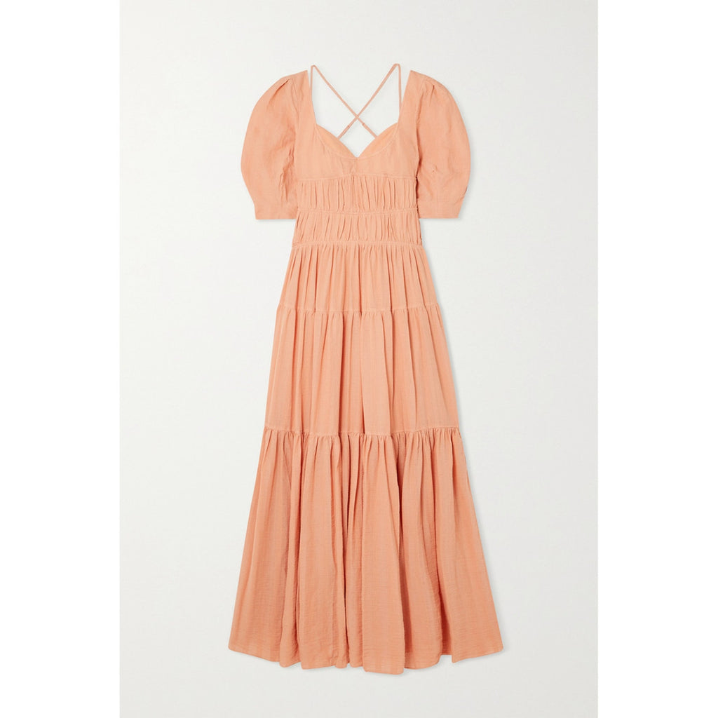 Simkhai Wilder 'Tiered' Pink Cotton-Blend Gauze Maxi Dress Size 2