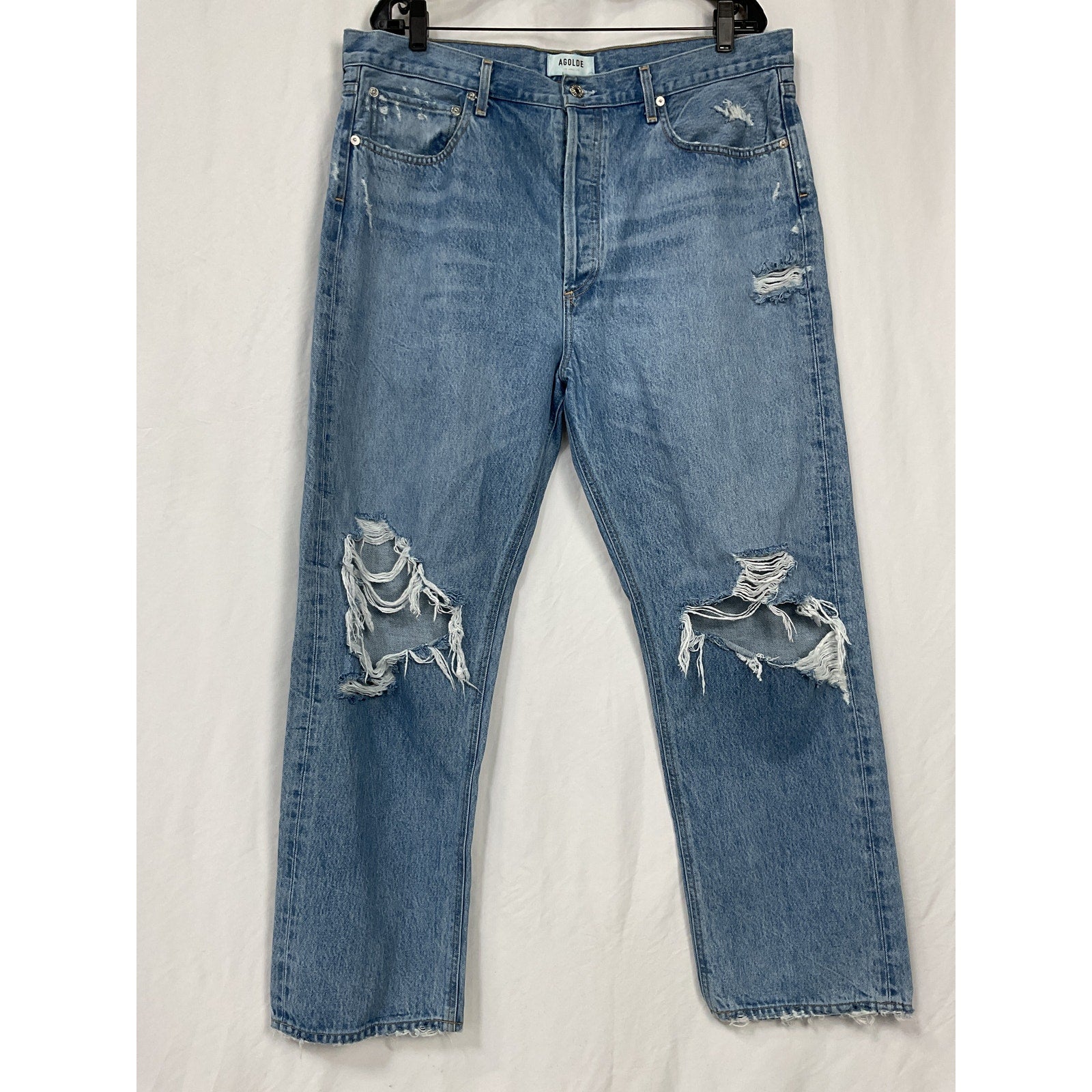 Agolde 90'S Blue Cotton Mid Rise Loose Fit Denim Jean Size 33