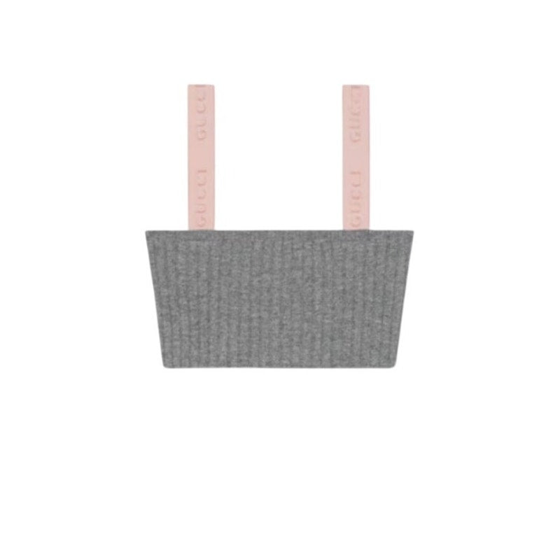 Gucci Ribbed Grey Logo Strap Crop Top Size S