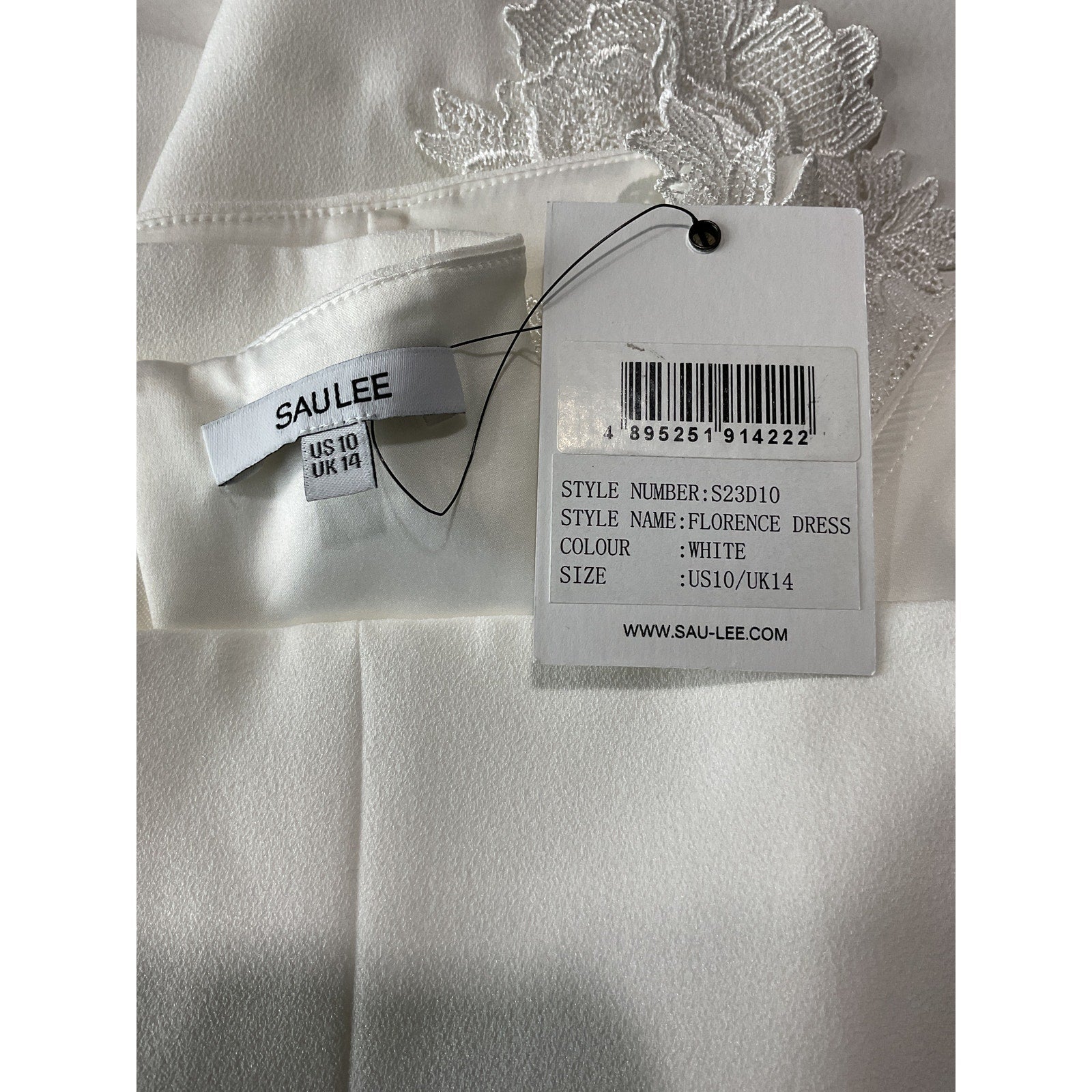 Sau Lee 'Florence' White Polyester Dress Size 10 - NWT