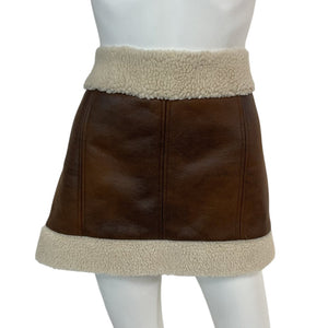 Lovers And Friends Shearling Trimmed Walnut Luanne Skirt Size M NWT