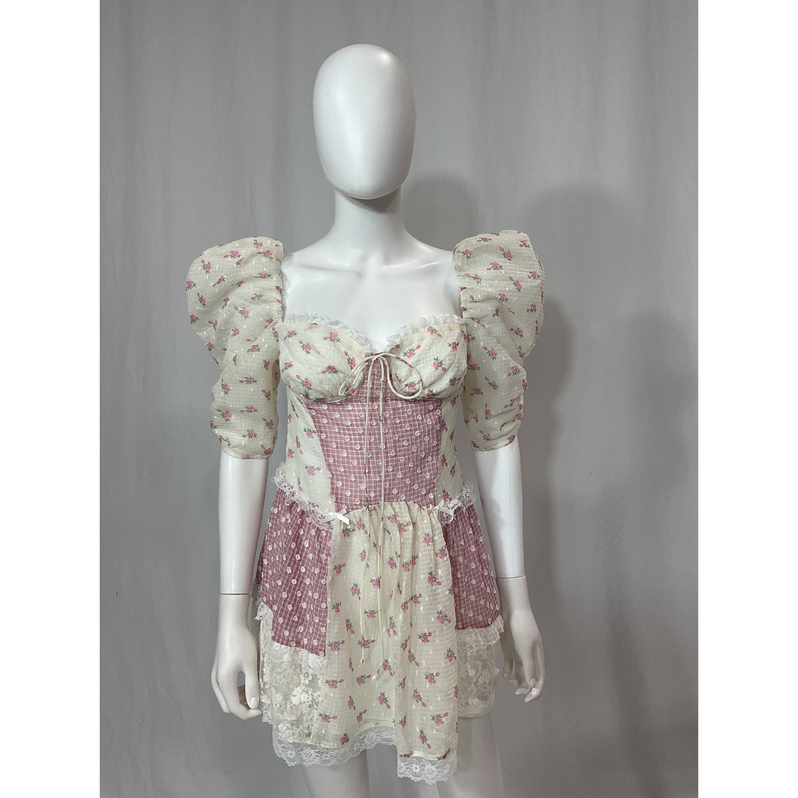 For Love & Lemons 'Francine' Pink Mini Satin & Lace Dress Size M