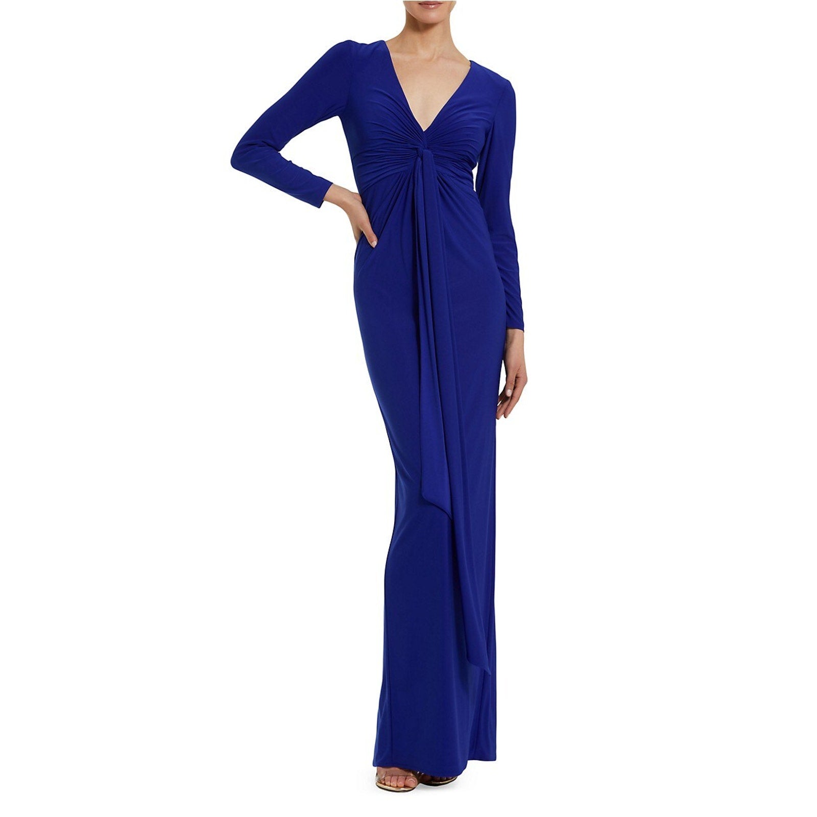 Mac Duggal Jersey Twist Blue Polyester Knot Slip Gown Size L