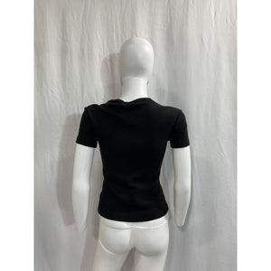 Off-White 'Basic' Black Ribbed Logo Tee Size 40