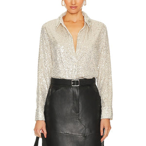 Sanctuary Sparkling Champagne Radiant Sequin Blouse Size M NWT