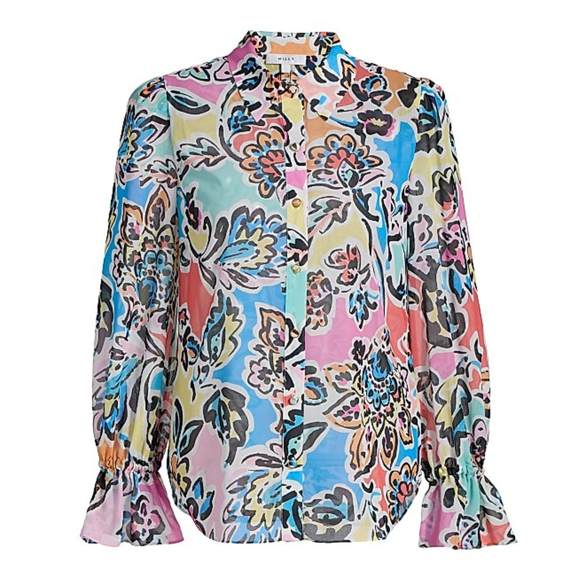 Milly Sheer Multicolor Lacey Rainbow Oasis Blouse Size M