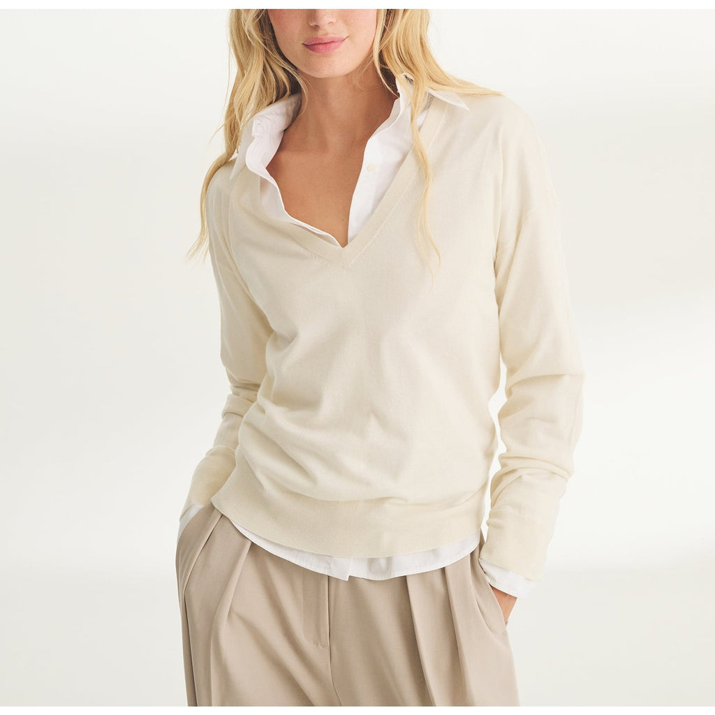 Naadam 'Fancy' White Cashmere V-Neck Sweater Size S
