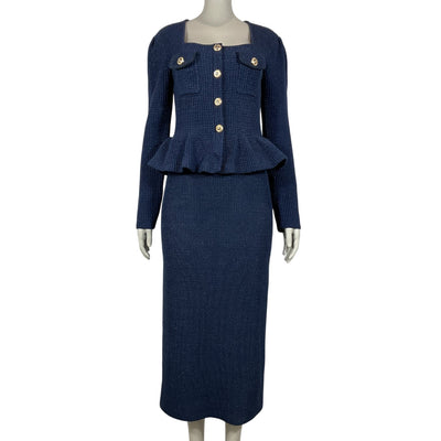 Self-Portrait Chic Navy Peplum Midi Dress Size M