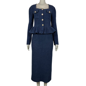 Self-Portrait Chic Navy Peplum Midi Dress Size M