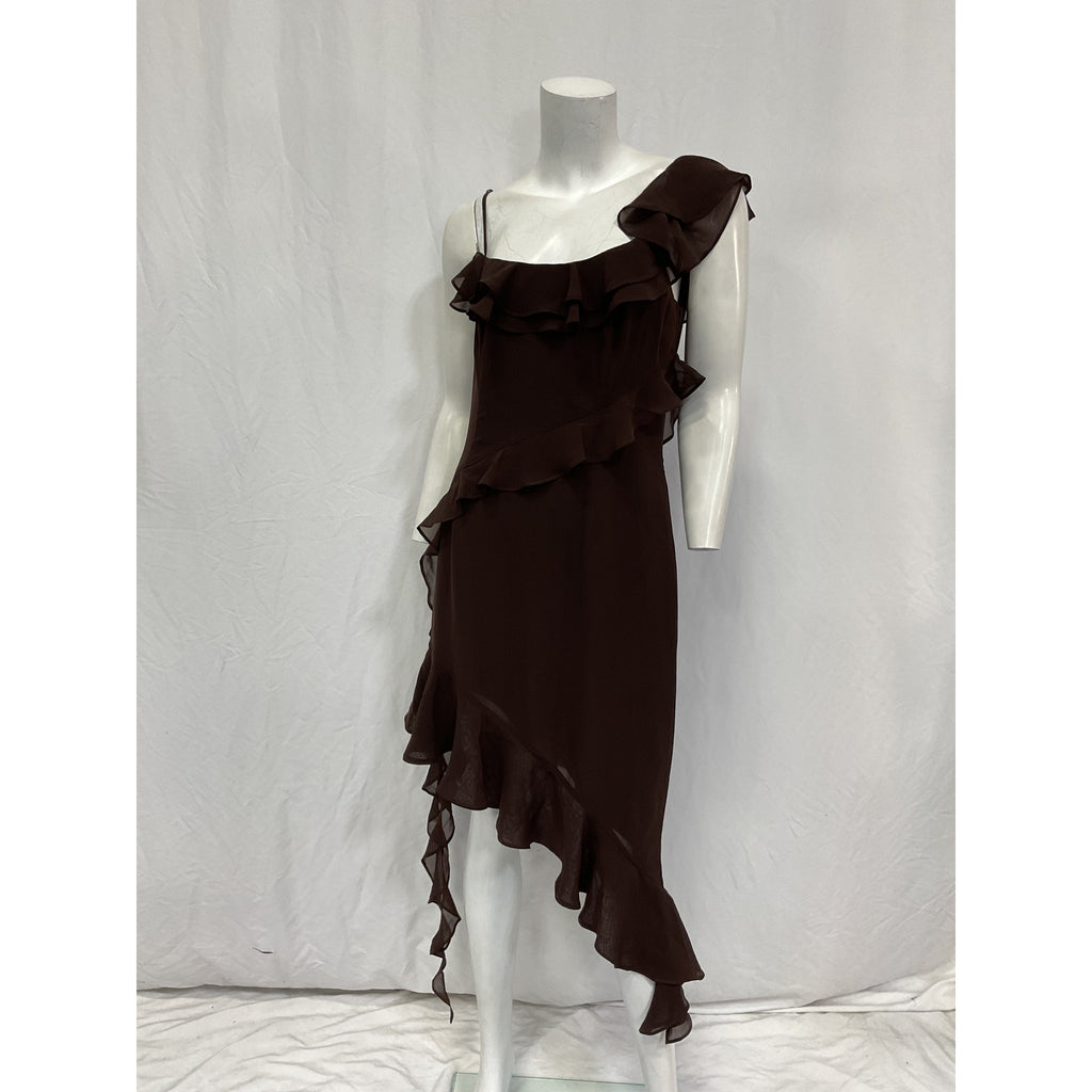 Lpa 'Jess' Brown Polyester Flounce Mini Dress Size M