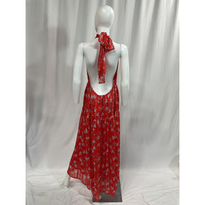 Sabina Musayev 'Hawaii' Halterneck Red Satin Blend Dress Size L