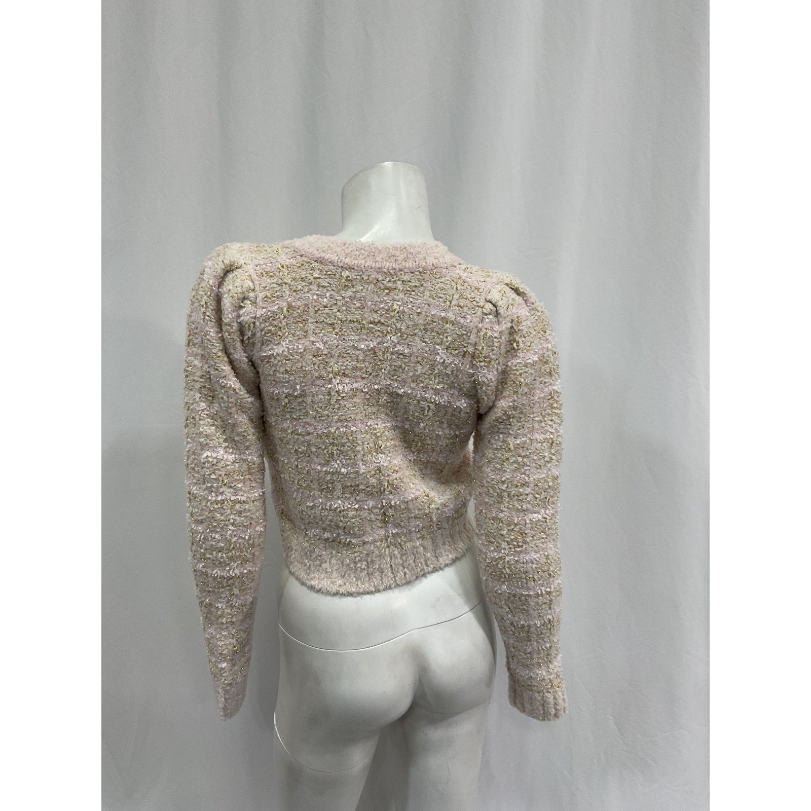 Loveshackfancy 'Saxson' Pink Polyester Tweed Cardigan Size XS