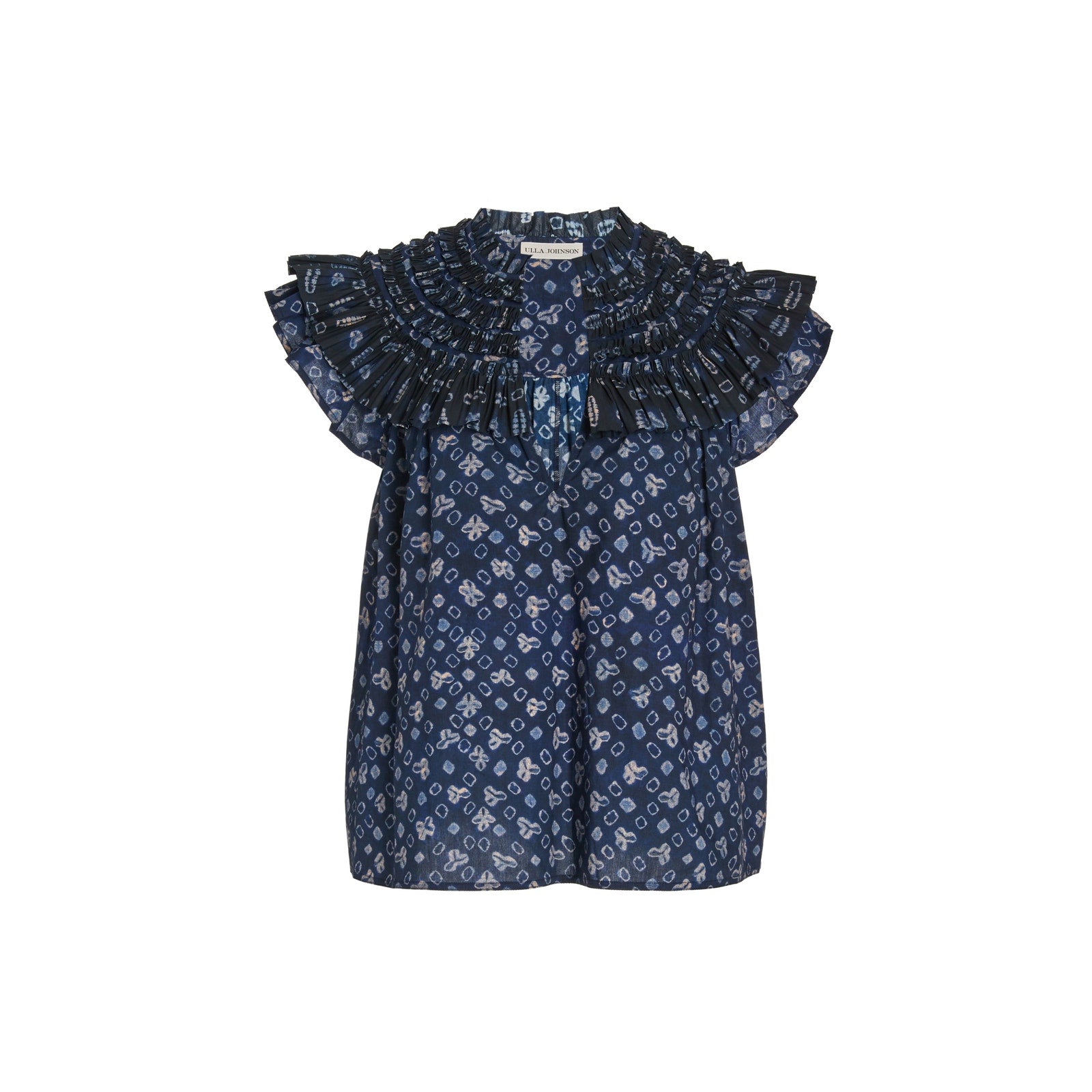 Ulla Johnson 'Solina' Black Frill-Trimmed Cotton Short Ruffle Sleeve Blouse Size US 0