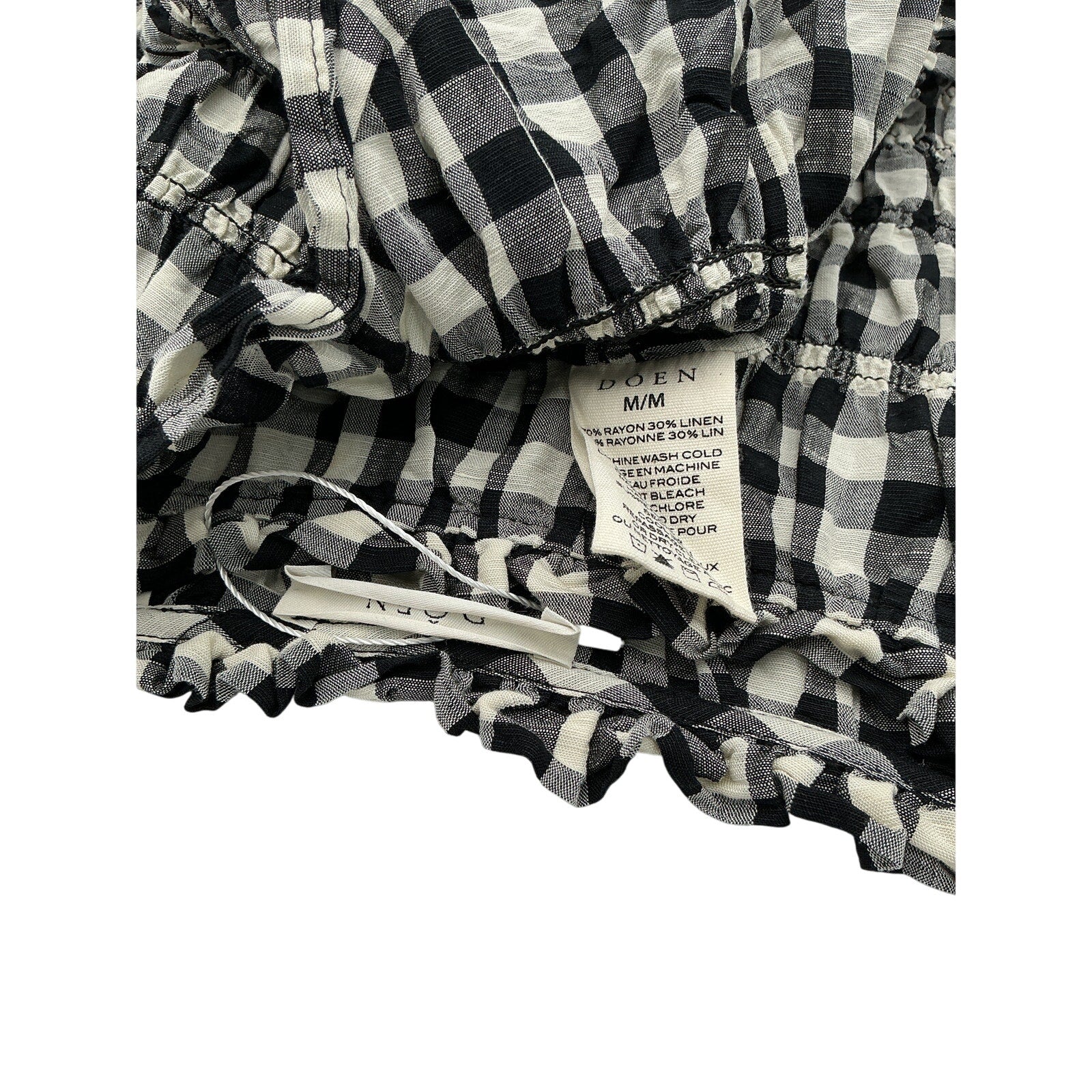 D�en 'Rizzo' Black Shirred Gingham Voile Mini Dress Size M
