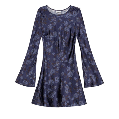 Ganni Satin Blue Rose Dress Size 34 EU / US 2
