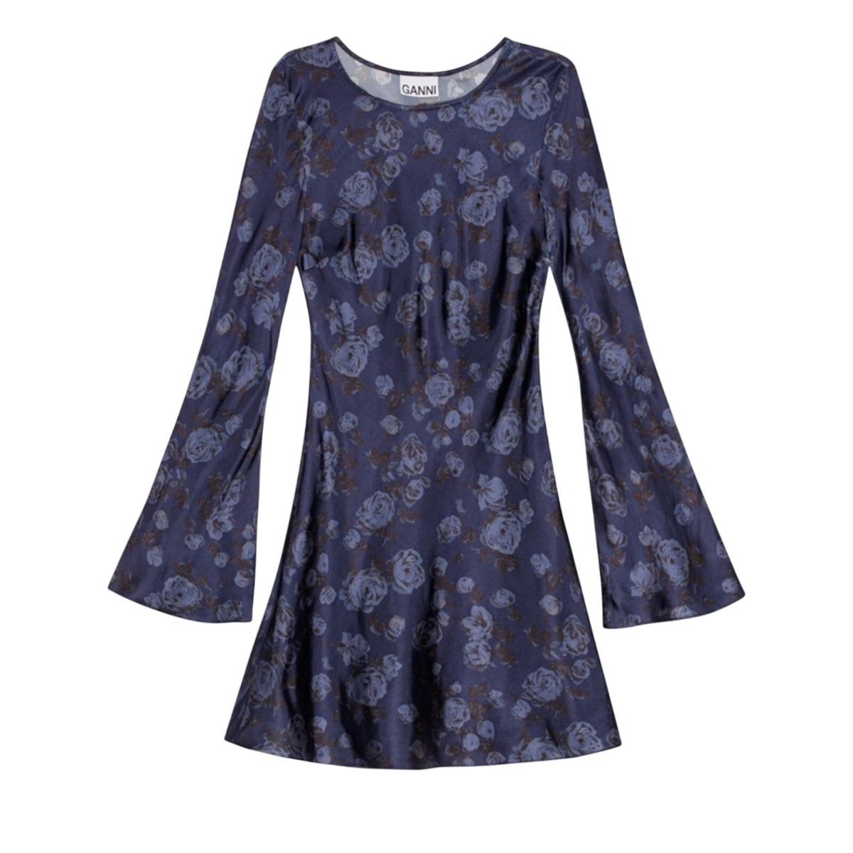 Ganni Satin Blue Rose Dress Size 34 EU / US 2