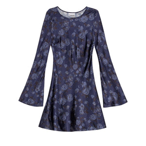 Ganni Satin Blue Rose Dress Size 34 EU / US 2