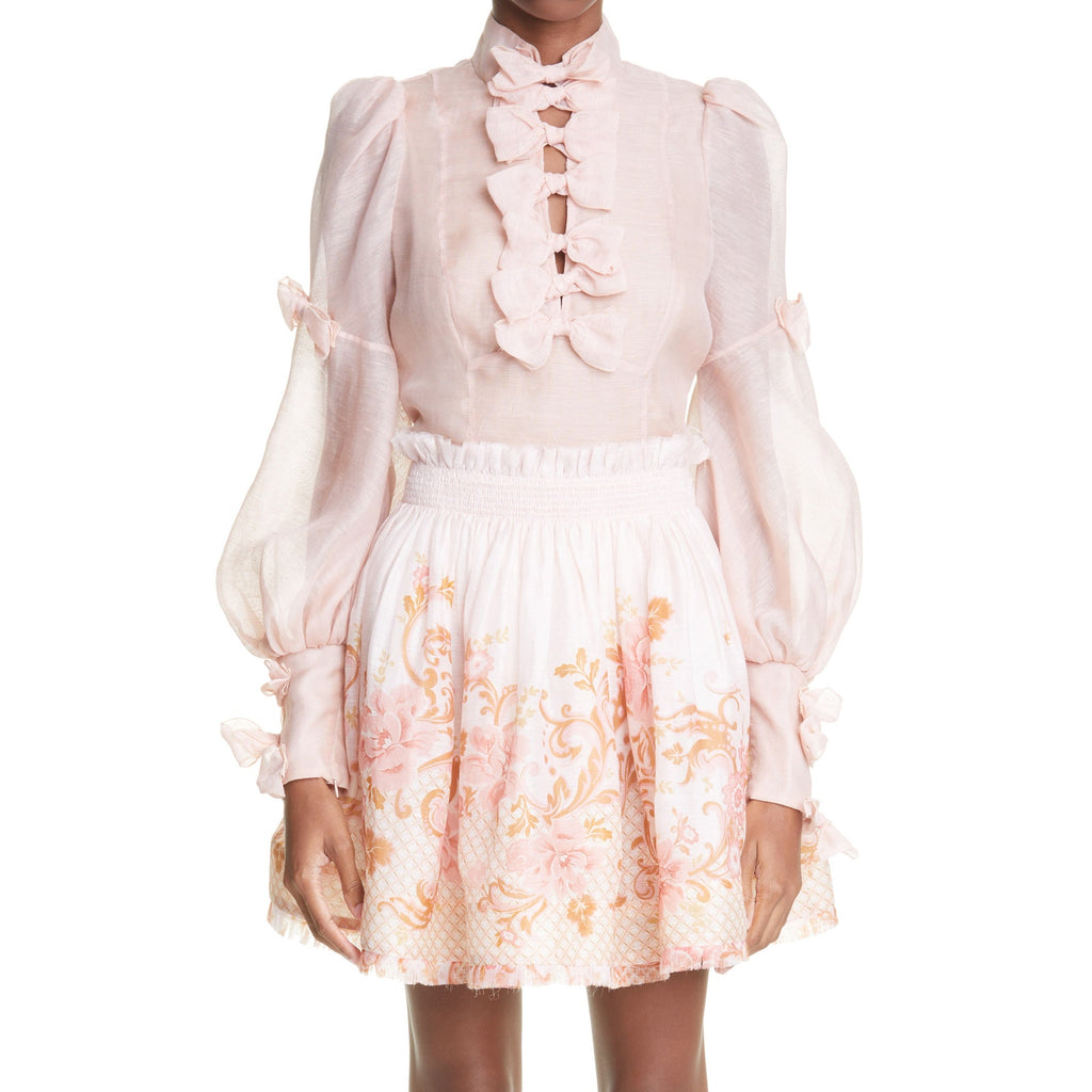 Zimmermann 'Postcard' Pink Linen Bow Blouse Size 1