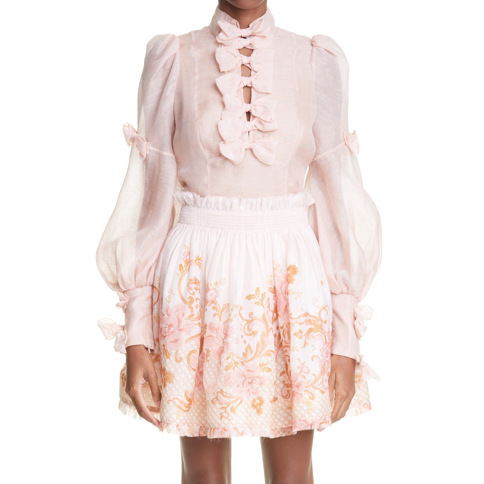 Zimmermann 'Postcard' Pink Linen Bow Blouse Size 1