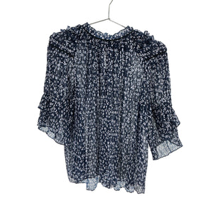 Saloni Pleated Blue Mock Neck Blouse Size 8