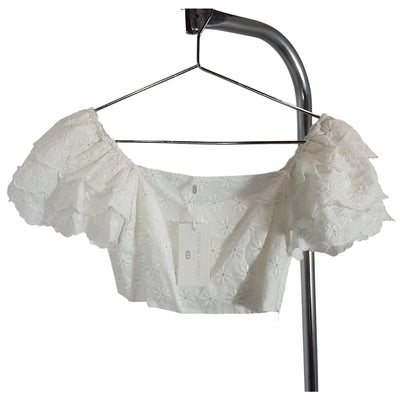 Caroline Constas Ruffled White Estelle Top Size M NWT
